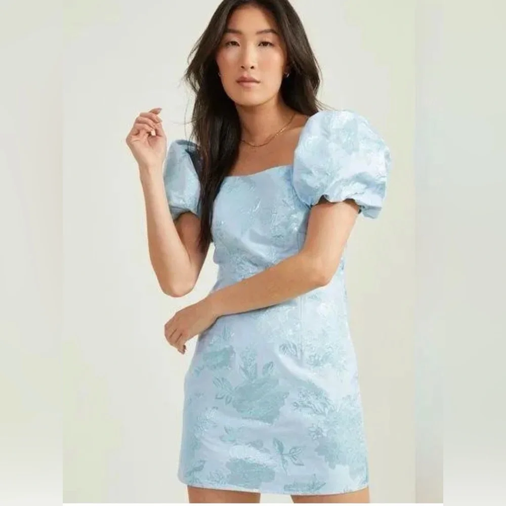 Altar'd State Light Blue Puff-Sleeve Mini Dress size M - Picture 2 of 8